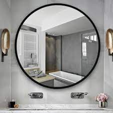 A wide range of rectangular, square and round vanity mirrors with lights, also available with storage box or wall unit. Medium Round Black Hooks Modern Mirror 23 62 In H X 23 62 In W Jj00513aaf The Home Depot