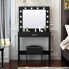 black modern design bedroom makeup dressing table with light and stool