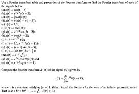 solved use a fourier transform table