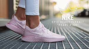Nike epic react flyknit trainers running shoes, wolf grey | size uk 5.5. Nike Epic React Flyknit Pearl Pink On Feet Video Prinz Sportlich Youtube