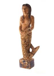 Carved Wood Mermaid Standing Tuvalu