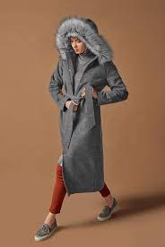 Belted Faux Fur Trim Hooded Coat Alvİna