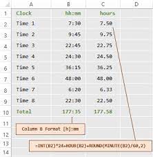 into decimal hours in excel