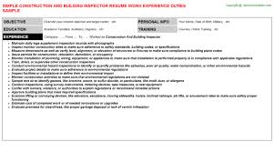 Construction And Building Inspector Job Resume Sample