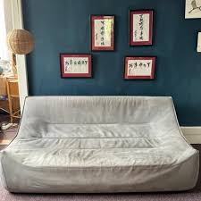 french pale blue suede settee from