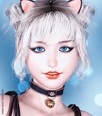 3d woman portrait with cat s ears and