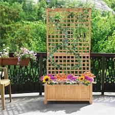 Wood Planter Raised Bed With Trellis