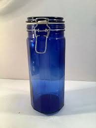 vintage cobalt blue paneled glass jar