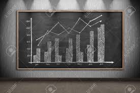 Blackboard With Drawing Stock Chart On Wall In Gray Classroom