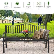 2 Person Metal Outdoor Bench With Adjustable Center Table