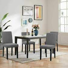 Modern Fabric Dining Chairs Set Of 4 W Cushion Upholstered Seat Solid Wood Leg