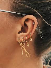 Ring Chain Pendant Cut Hoop Earrings 4pcs