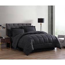 The Nesting Company Maple Dobby Stripe 8 Piece Bed In A Bag Comforter Set Black Queen