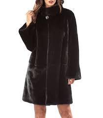 Frr Black Mink Fur Coat With Stand Up Collar