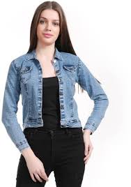 Girls Shopping Full Sleeve Solid Women Denim Jacket