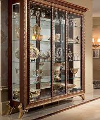solid wood display cabinet with gold