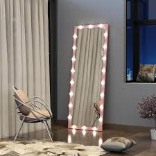 23 3 in w x 62 6 in h rectangle framed pink full length dressing mirror with led bulbs 3 color lights