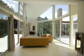 Glass Wall White Living Room Interior