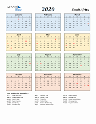 2020 south africa calendar with holidays