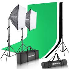 Neewer Photo Studio Lighting Kit 700w Softbox Lighting Kit 2 6 3 Meters 8 5 10 Feet Backdrop Support System With 3 Pack 6 9 Feet Muslin Backdrop White Black Green And Carrying Bag For Photography Neewer Photographic