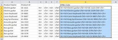 how to create an html table with excel