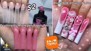 pink y2k polygel nails kawaii charms