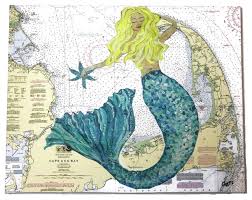 Cape Cod W Mermaid Nautical Chart Canvas Art 16x20