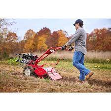 troy bilt big red 20 in 306cc ohv electric start briggs and stratton engine rear tine forward rotating gas garden tiller