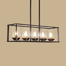 Metal Glass Candle Island Chandelier With Rectangle Shade Antique Style Ceiling Light In Black For Dining Room Takeluckhome Com