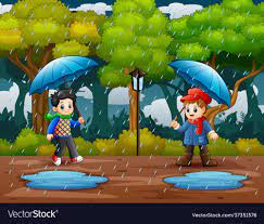 two boys carrying umbrella vector image