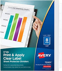 Staples sells for $ 8.00. Amazon Com Avery 8 Tab Sheet Protectors Dividers Printable Easy Peel Clear Labels Index Maker White Tabs 1 Set 75501 Binder Index Dividers Office Products