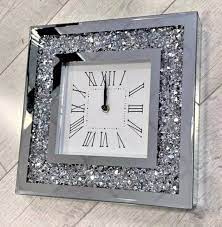 Crystal Clock Silver Wall Clock Square