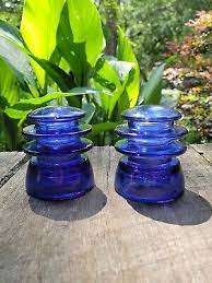 2 Vintage Glass Insulators Cobalt Blue