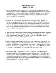 other essay topics doc the great gatsby essay topics 1 novels and plays often include scenes of weddings funerals parties and other social occasions