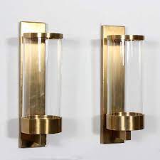 Pair Of Modern Cylinder Glass And Brass