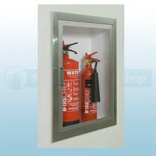 Recessed fire extinguisher cabinets offer a discreet way to safely store fire extinguishers. Firechief Arc Double Stainless Steel Fully Recessed Extinguisher Cabinet Fire Protection Shop 106 1023