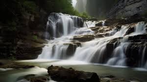 waterfall with fog rolling in the