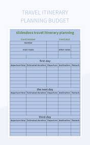 travel itinerary planning budget excel