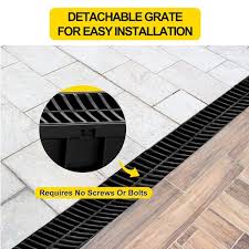 vevor trench drain grate 39 in l x 5 8 in w x 5 2 in d drainage trench with plastic grate and end cap channel drain 6 pack black