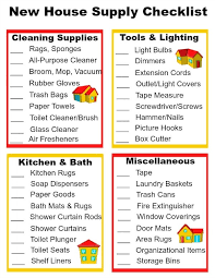 new house checklist for the supplies