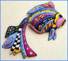 Hand Painted Metal Tropical Fish Wall