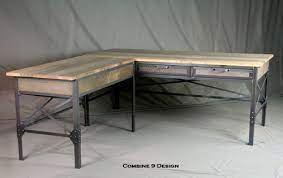 31 h x 47 w x 24 d • return unit dimensions: Vintage Industrial L Shaped Desk Steel And Reclaimed Wood Office Furn Combine9 On Artfire