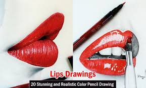 realistic color pencil drawing of lips