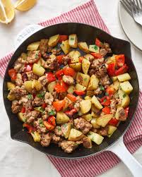 fried potatoes and sausage skillet
