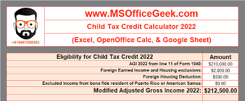 child tax credit calculator 2022 excel