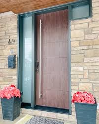 Modern Oak Grain Fiberglass Front Door