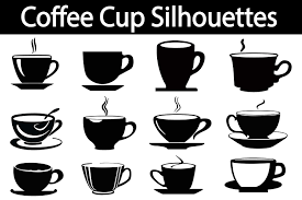 set of coffee cup silhouettes black
