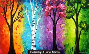 It is a colorful and simple canvas painting ideas for kids that can make by themselves. 20 Beautiful Tree Paintings And Colorful Painting Ideas