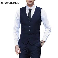 Showersmile Brand Male Formal Dress Vests Suit Wedding Vintage