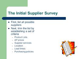 Chapter 2 The Optimal Supplier The Initial Supplier Survey First